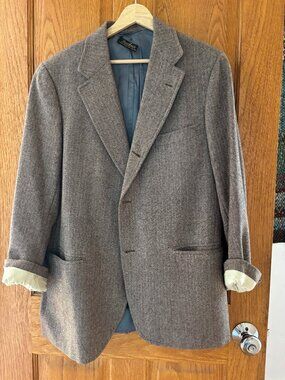 Oversize Southwick Brittany 100% Wool Blazer in Brown Herringbone